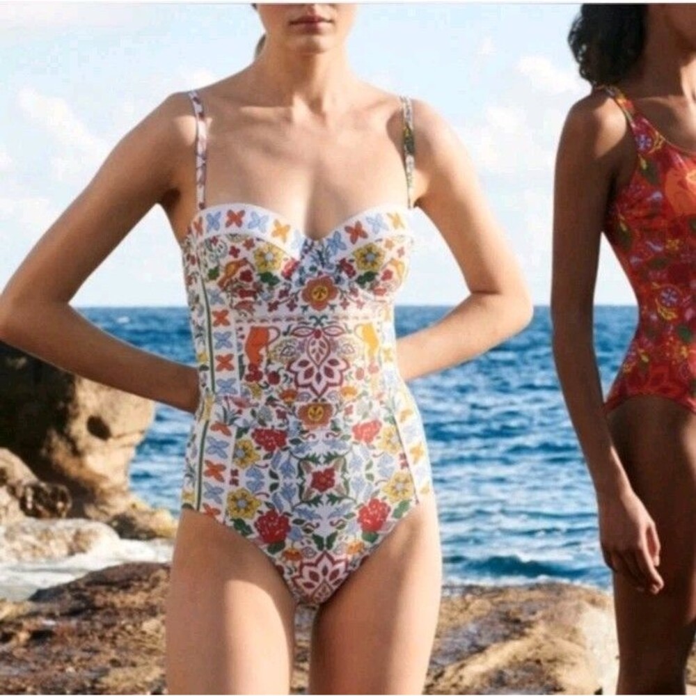Tory Burch One Piece Swimsuit Size M Mosaic Tile Print Riviera Luxe Resort